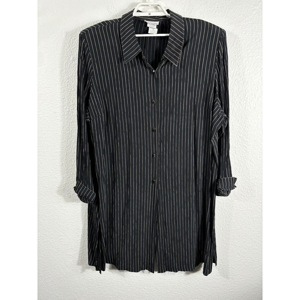 Vintage Perceptions Blouse Womens 26W Stripe‎ Tunic Long Side Vents Y2K Top